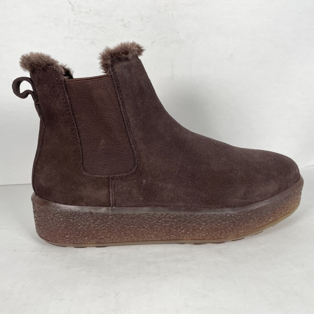 Madewell Joey Chelsea Boots Womens Size 8 Brown Suede Faux Fur Pull On Shoes